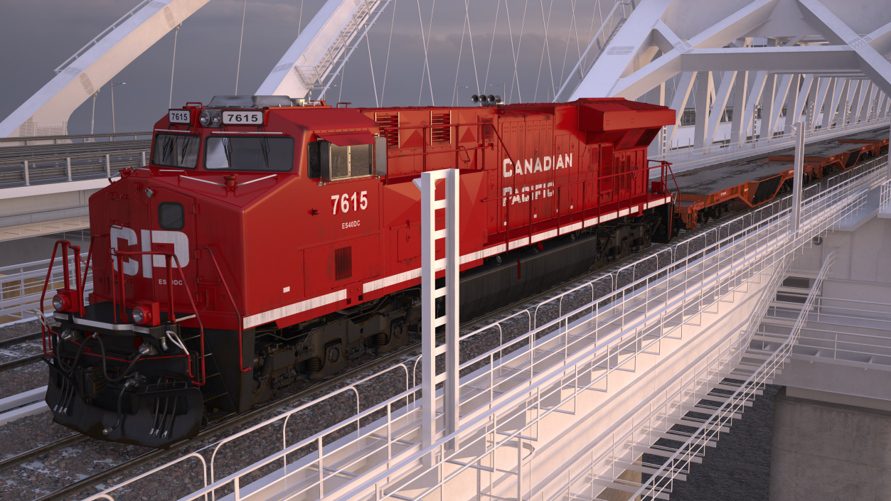 3D Canadian Pacific Railway ES44DC Locomotive with Flatcars