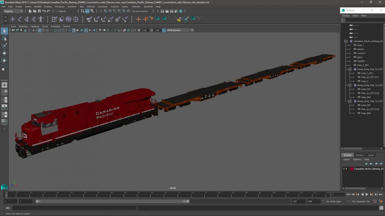 3D Canadian Pacific Railway ES44DC Locomotive with Flatcars