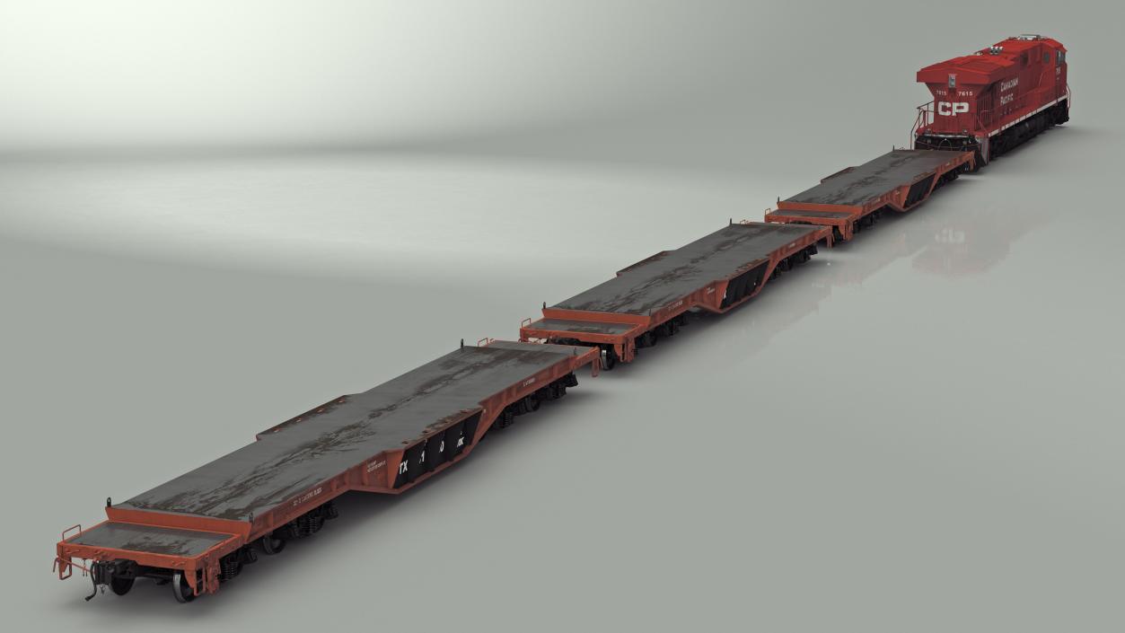 3D Canadian Pacific Railway ES44DC Locomotive with Flatcars