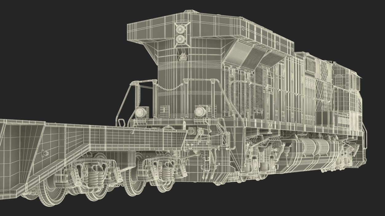 3D Canadian Pacific Railway ES44DC Locomotive with Flatcars