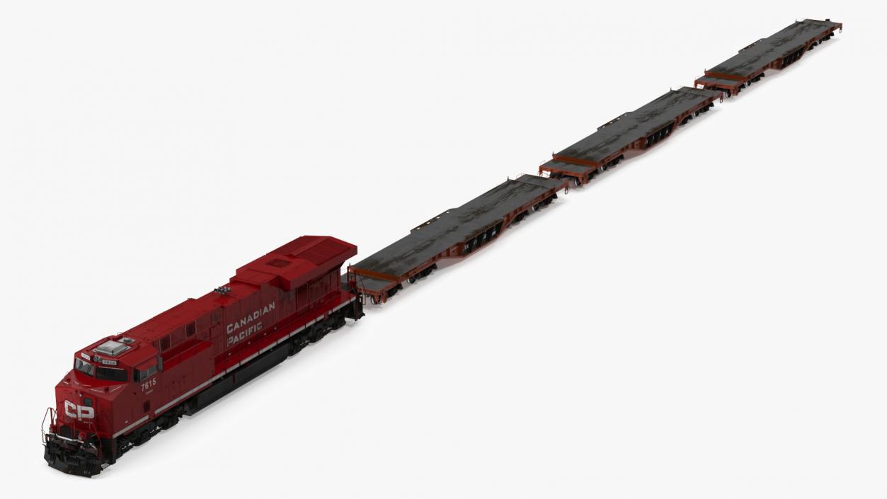 3D Canadian Pacific Railway ES44DC Locomotive with Flatcars