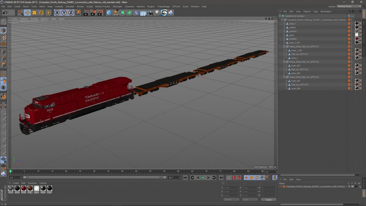 3D Canadian Pacific Railway ES44DC Locomotive with Flatcars