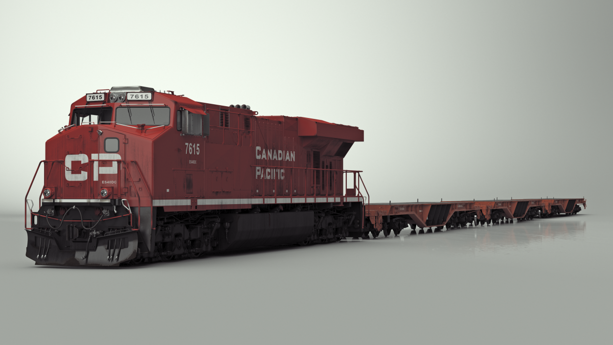 3D Canadian Pacific Railway ES44DC Locomotive with Flatcars