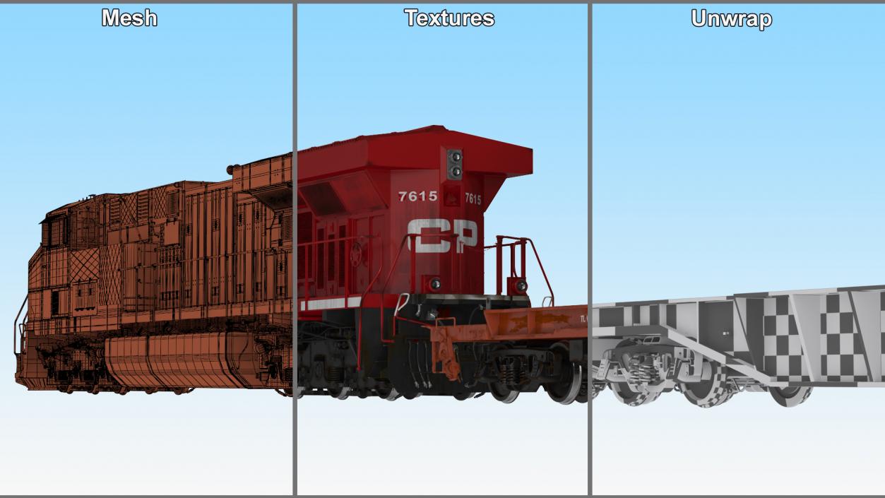 3D Canadian Pacific Railway ES44DC Locomotive with Flatcars