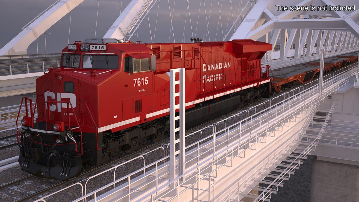 3D Canadian Pacific Railway ES44DC Locomotive with Flatcars