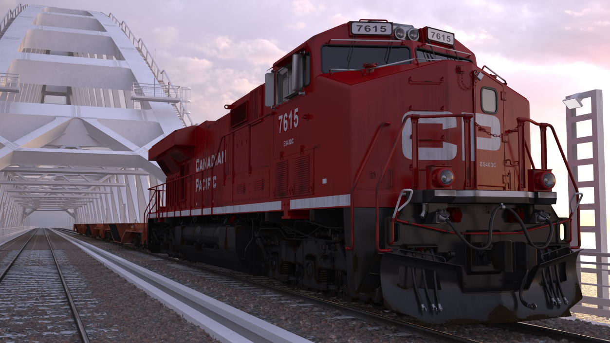 3D Canadian Pacific Railway ES44DC Locomotive with Flatcars