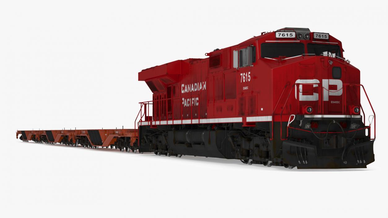 3D Canadian Pacific Railway ES44DC Locomotive with Flatcars