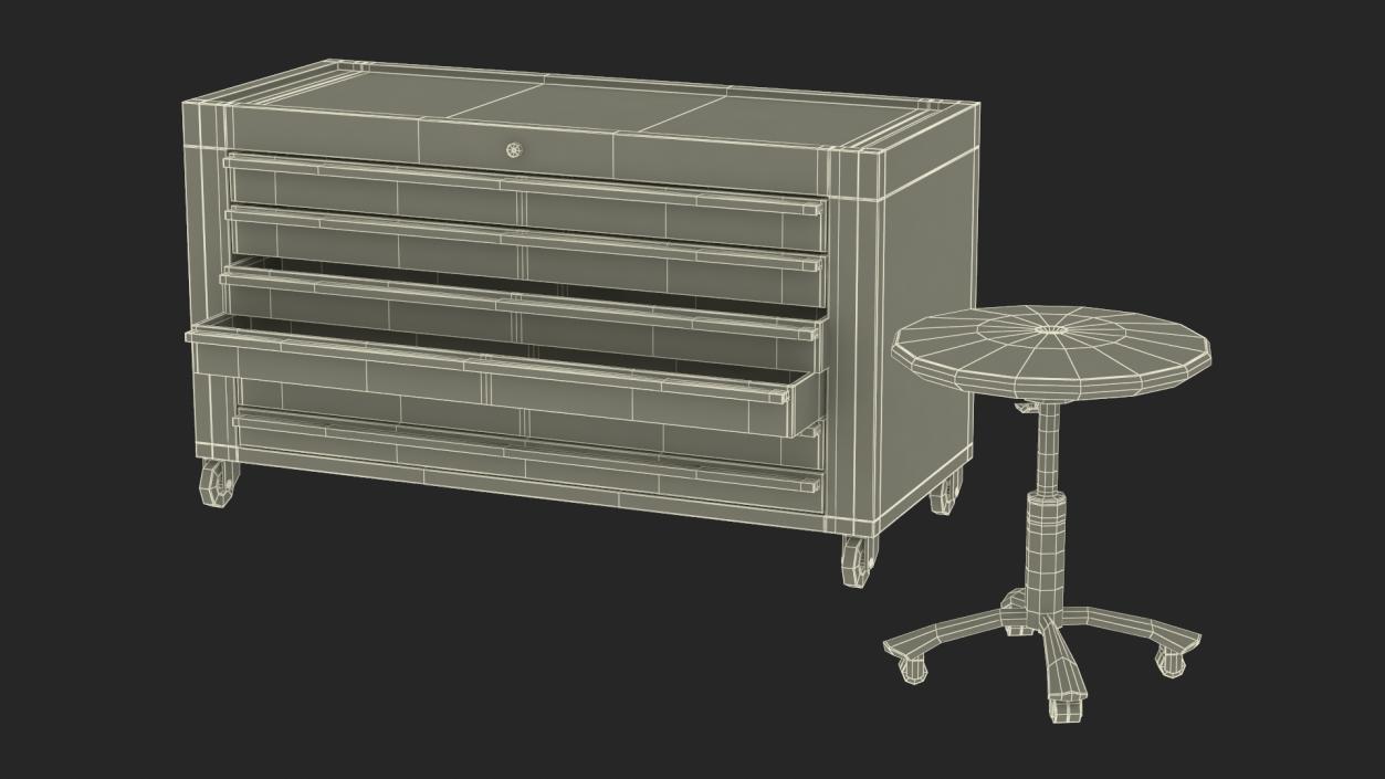 Adjustable Round Stool Table and Key Cabinet 3D model