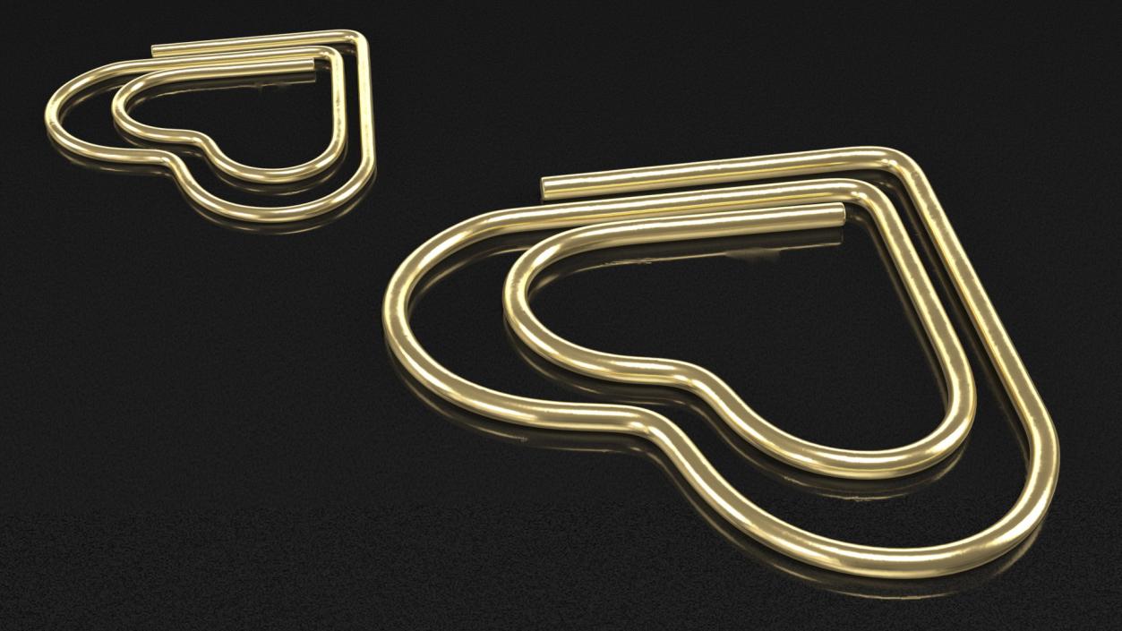 Paper Clip Heart Shape Gold 3D