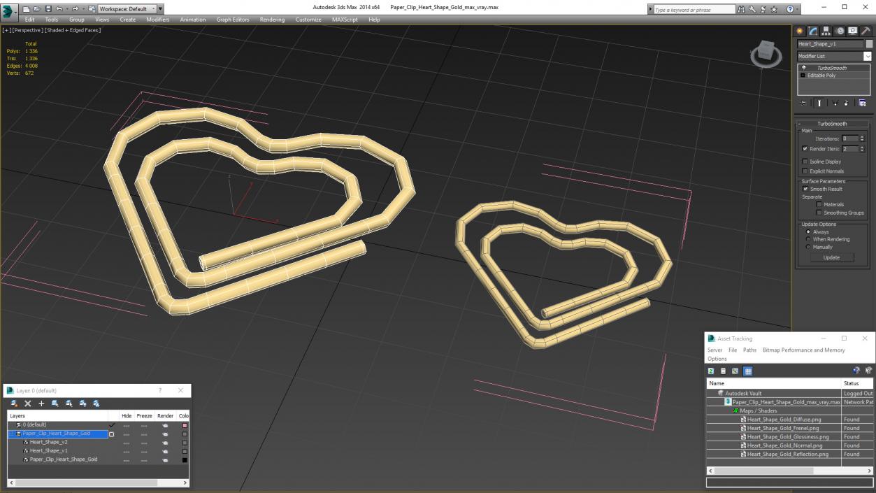 Paper Clip Heart Shape Gold 3D