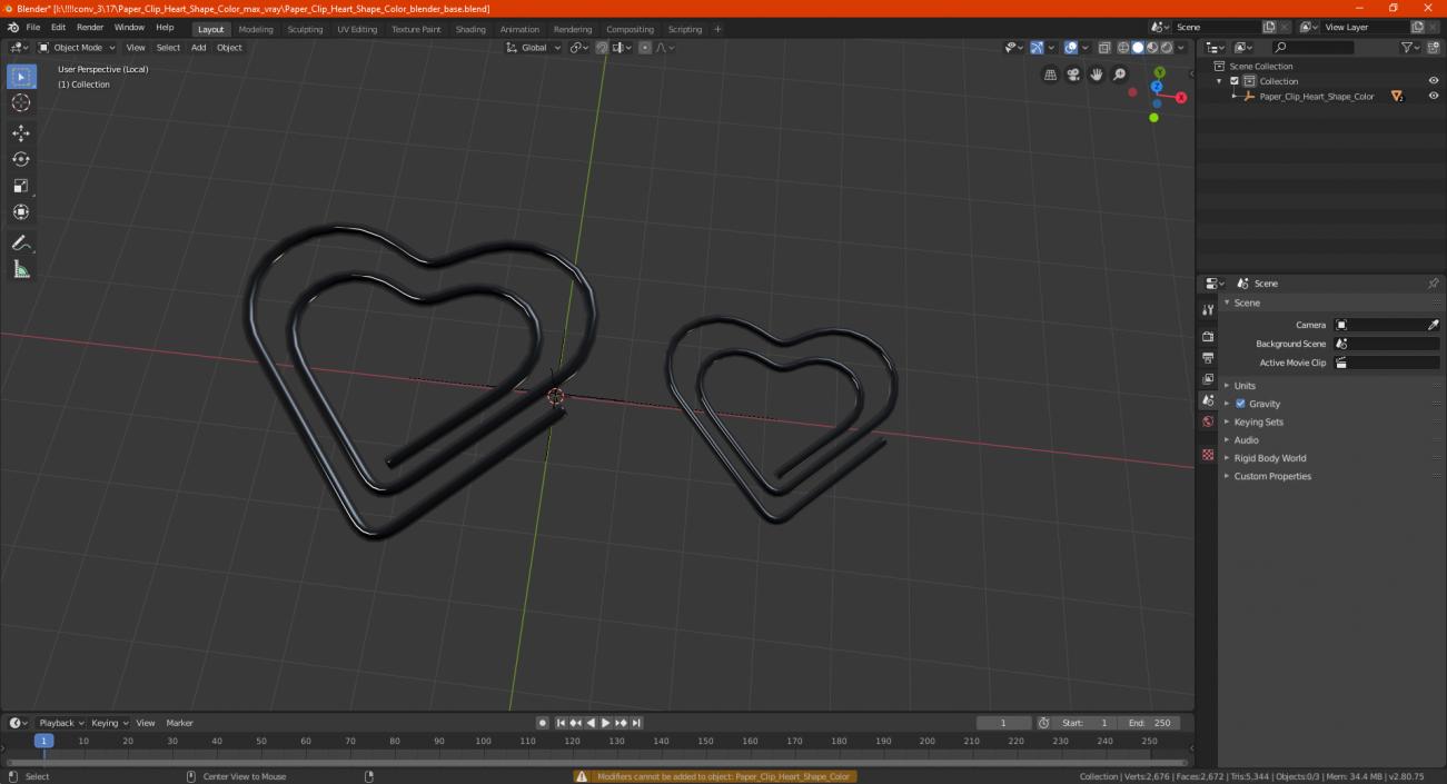 Paper Clip Heart Shape Gold 3D