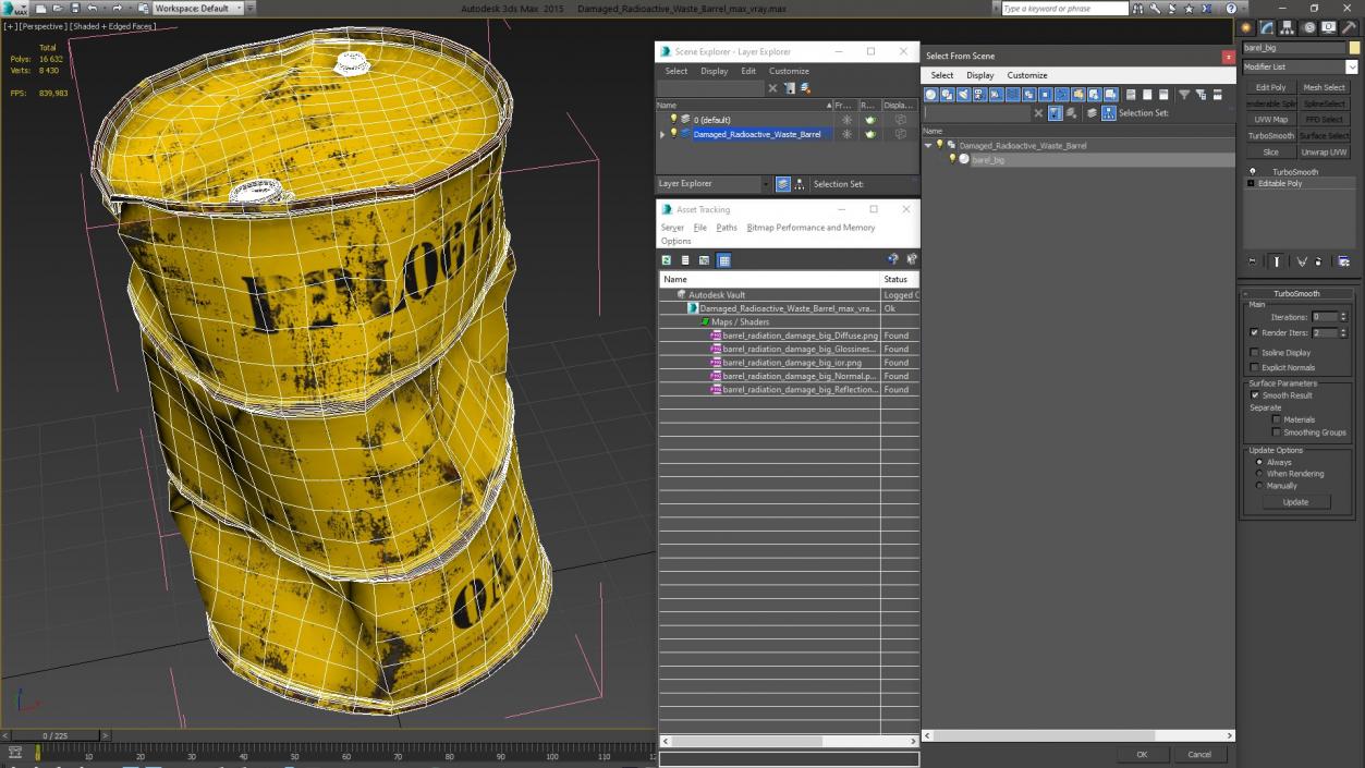 Damaged Radioactive Waste Barrel 3D