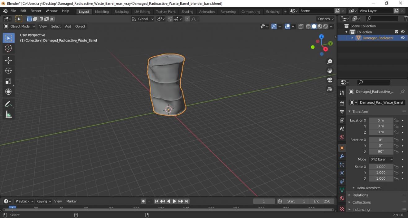 Damaged Radioactive Waste Barrel 3D