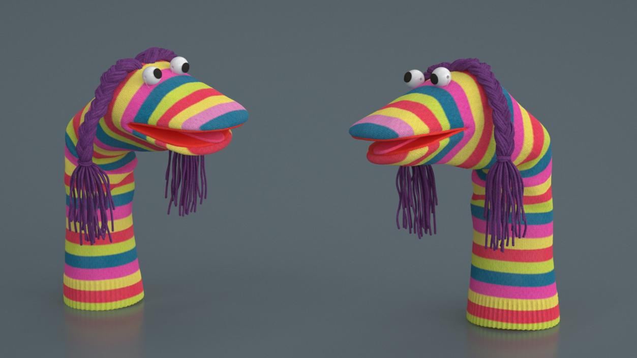 Sock Puppet Character Striped Girl Smiling Pose 3D