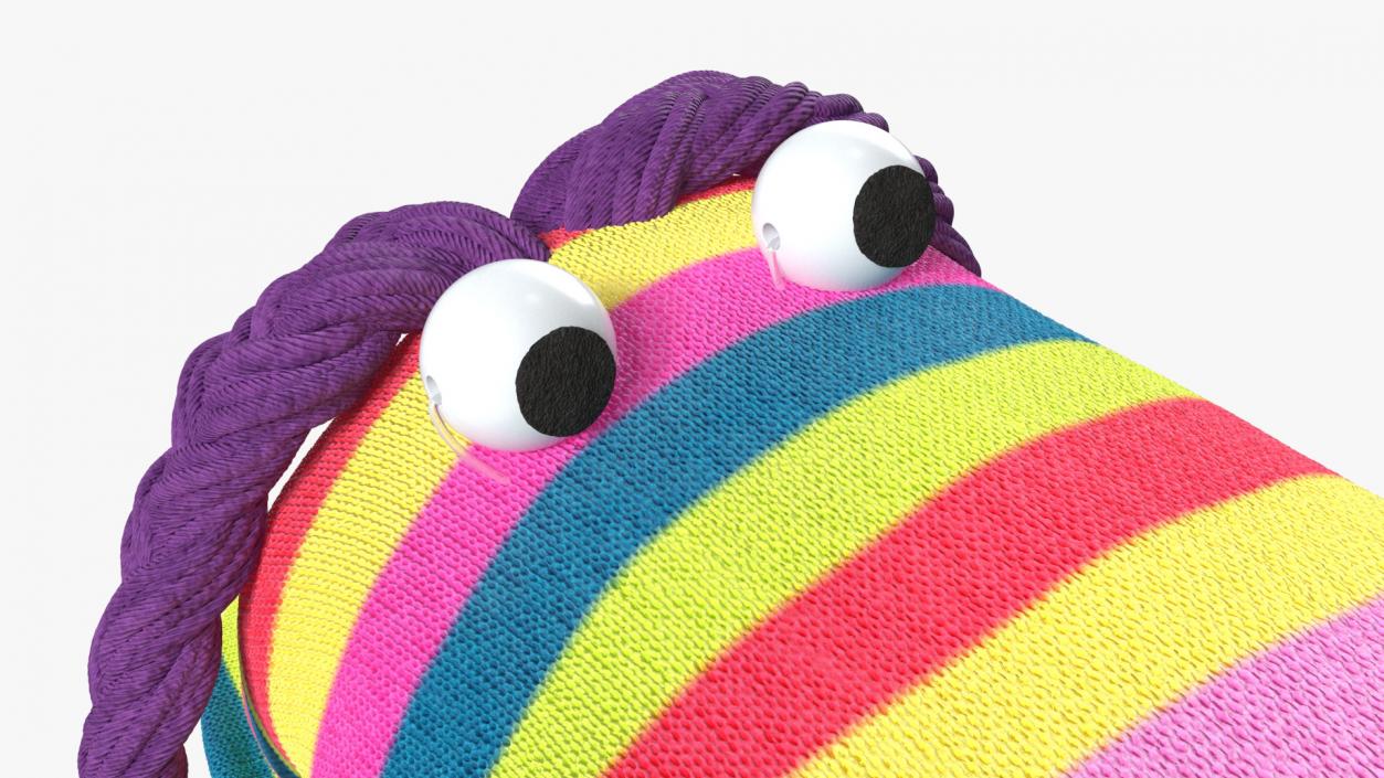 Sock Puppet Character Striped Girl Smiling Pose 3D