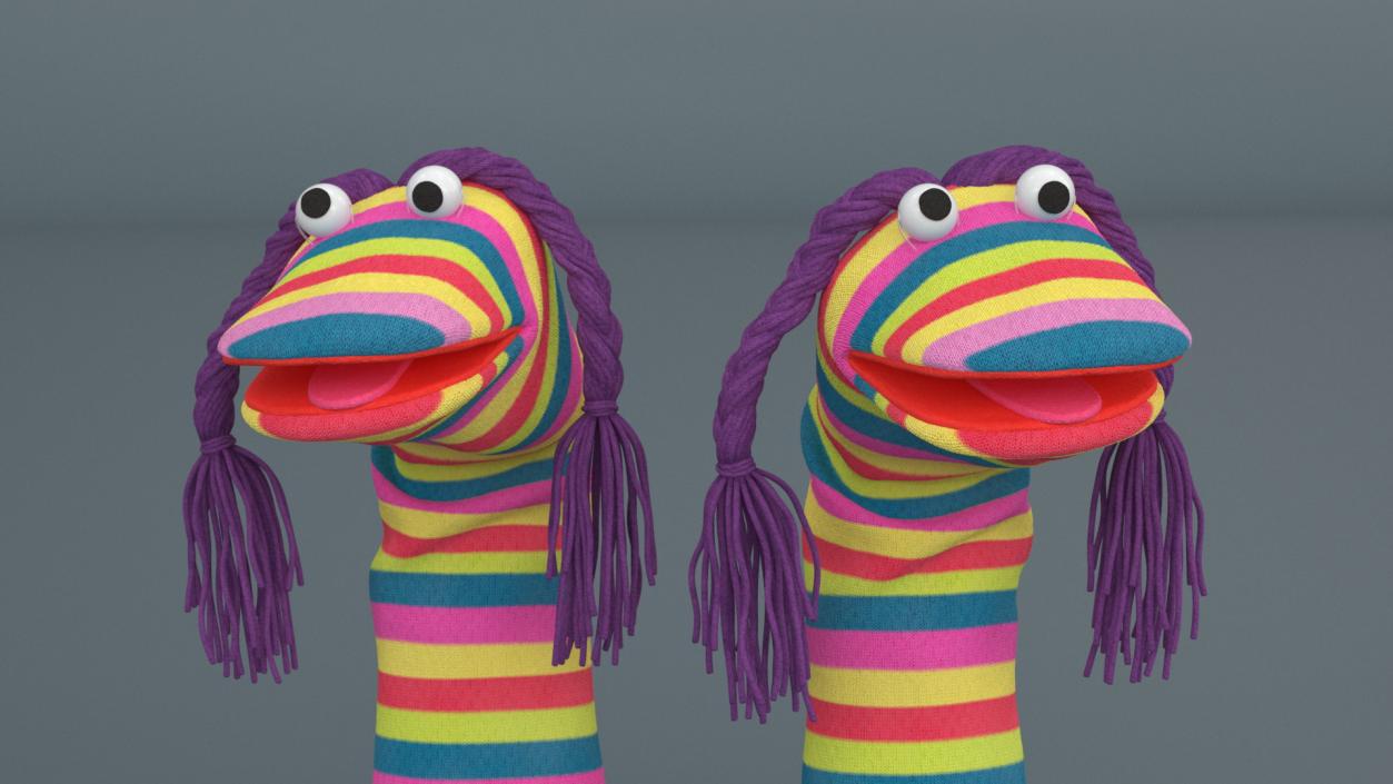 Sock Puppet Character Striped Girl Smiling Pose 3D