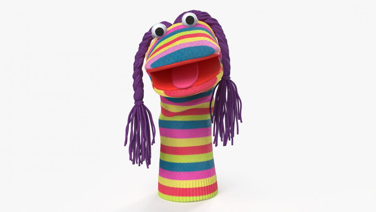 Sock Puppet Character Striped Girl Smiling Pose 3D