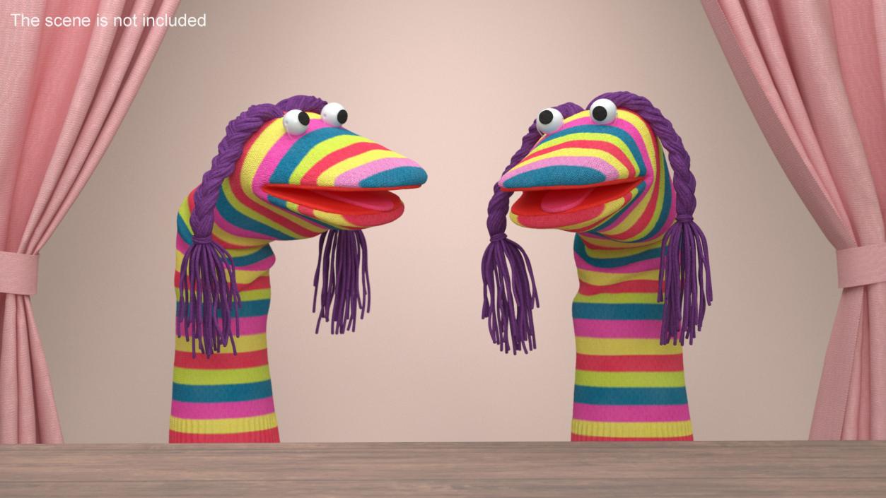 Sock Puppet Character Striped Girl Smiling Pose 3D