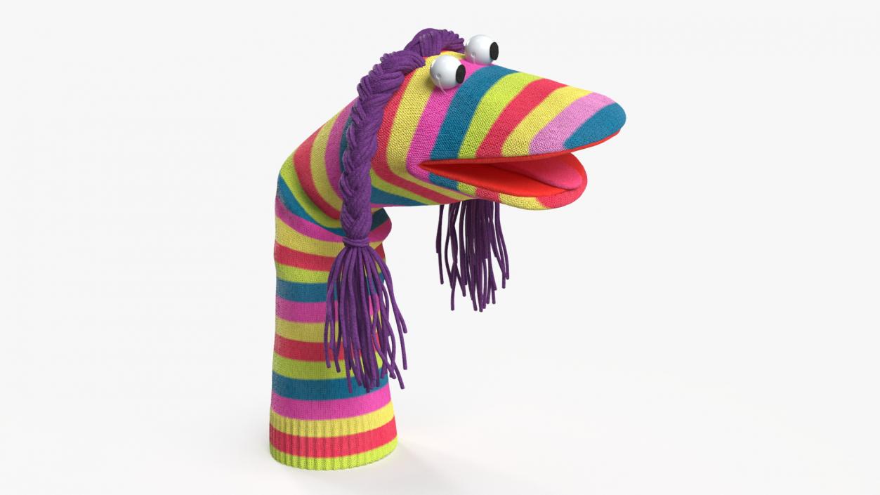 Sock Puppet Character Striped Girl Smiling Pose 3D