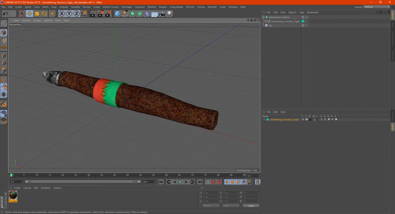 Smoldering Toscano Cigar 3D model