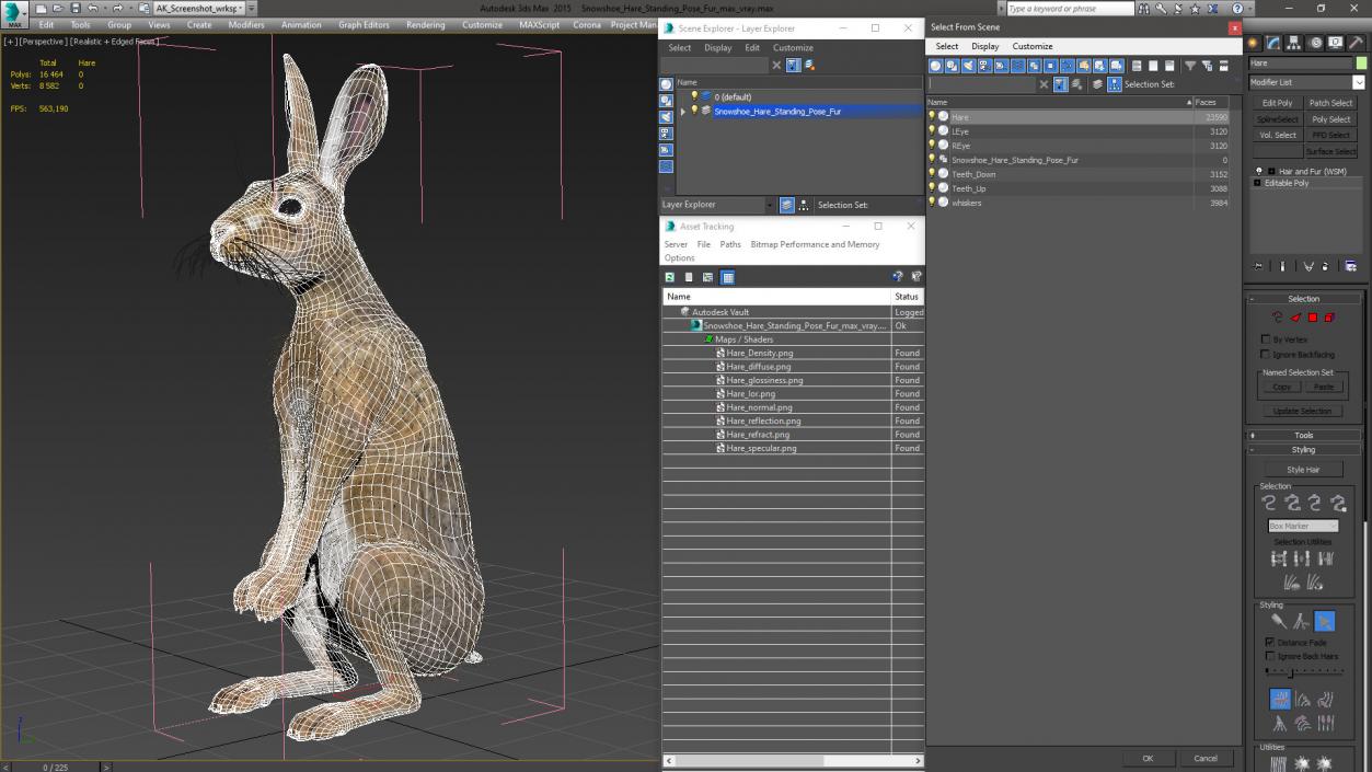 3D Snowshoe Hare Standing Pose Fur