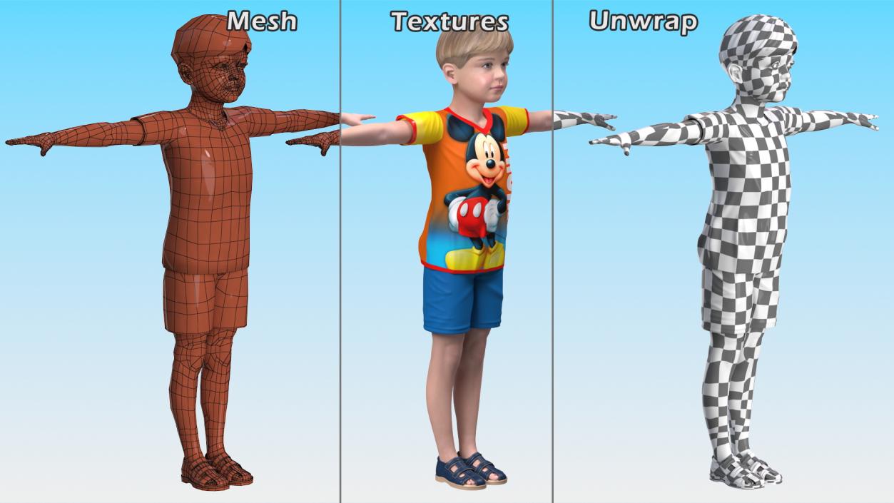 3D Realistic Child Boy T-Pose