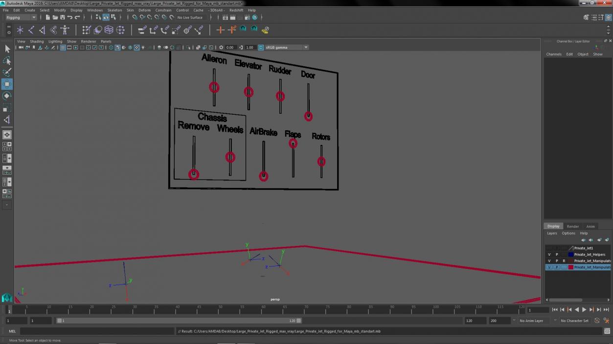 3D Large Private Jet Rigged for Maya model