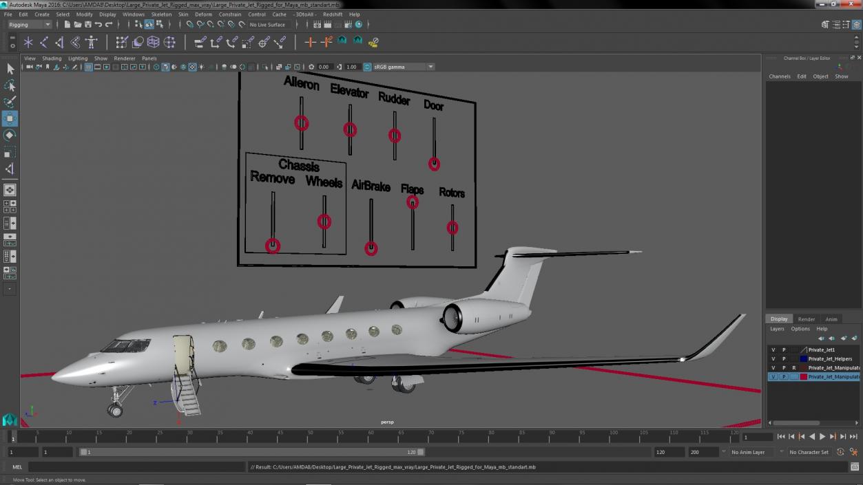 3D Large Private Jet Rigged for Maya model