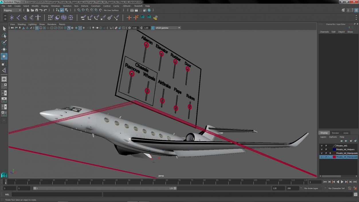 3D Large Private Jet Rigged for Maya model