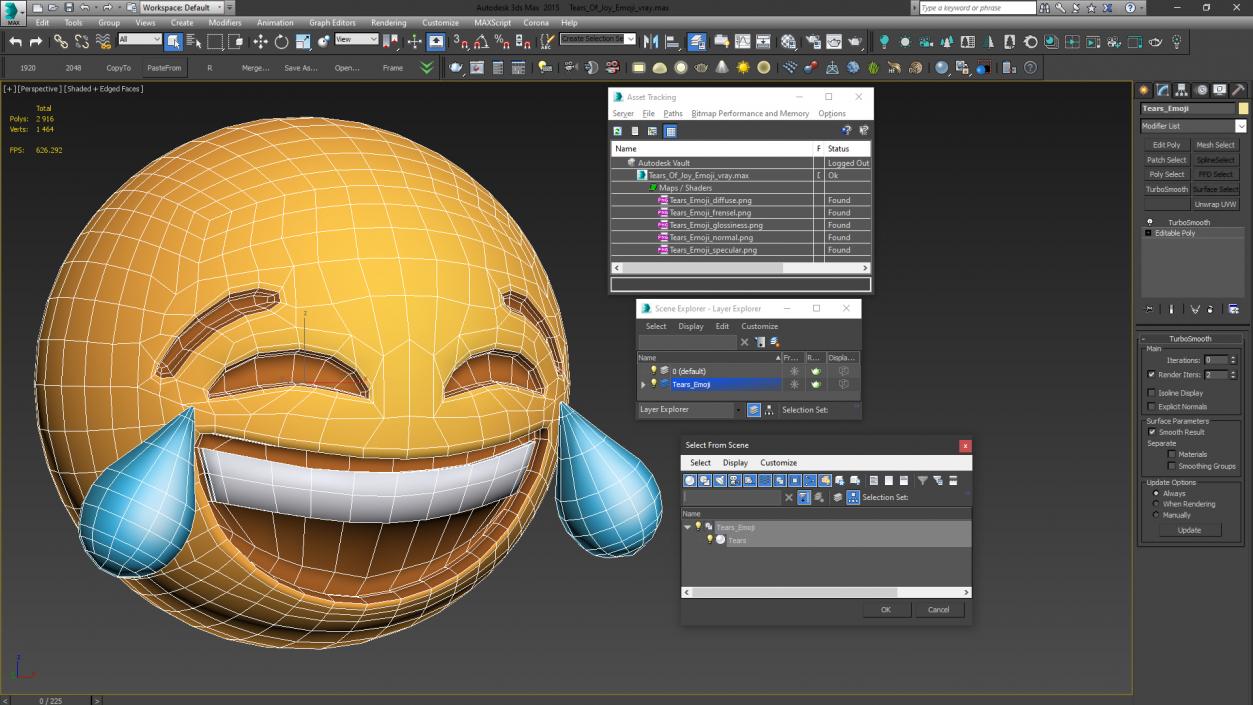 3D Tears Of Joy Emoji model