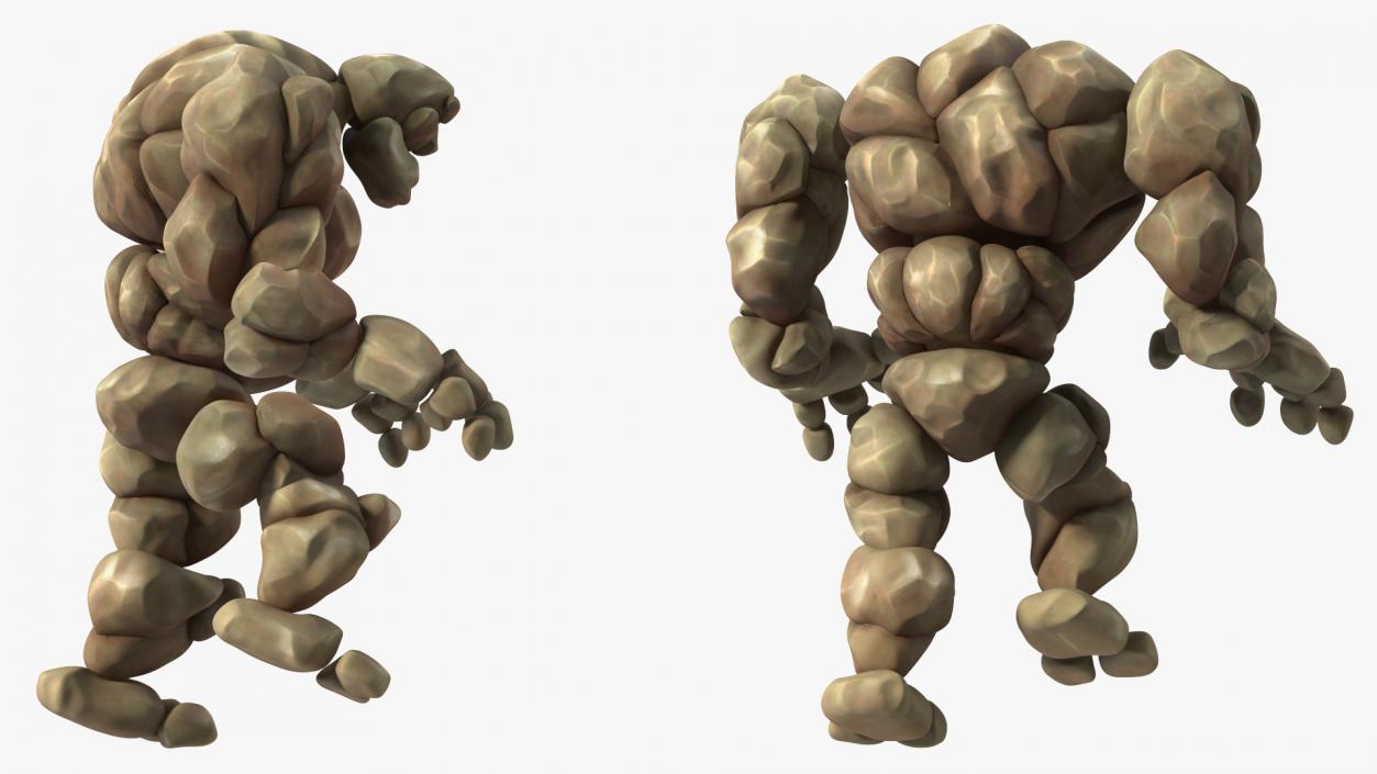 Stone Golem Cartoon Character Brown Rigged 3D