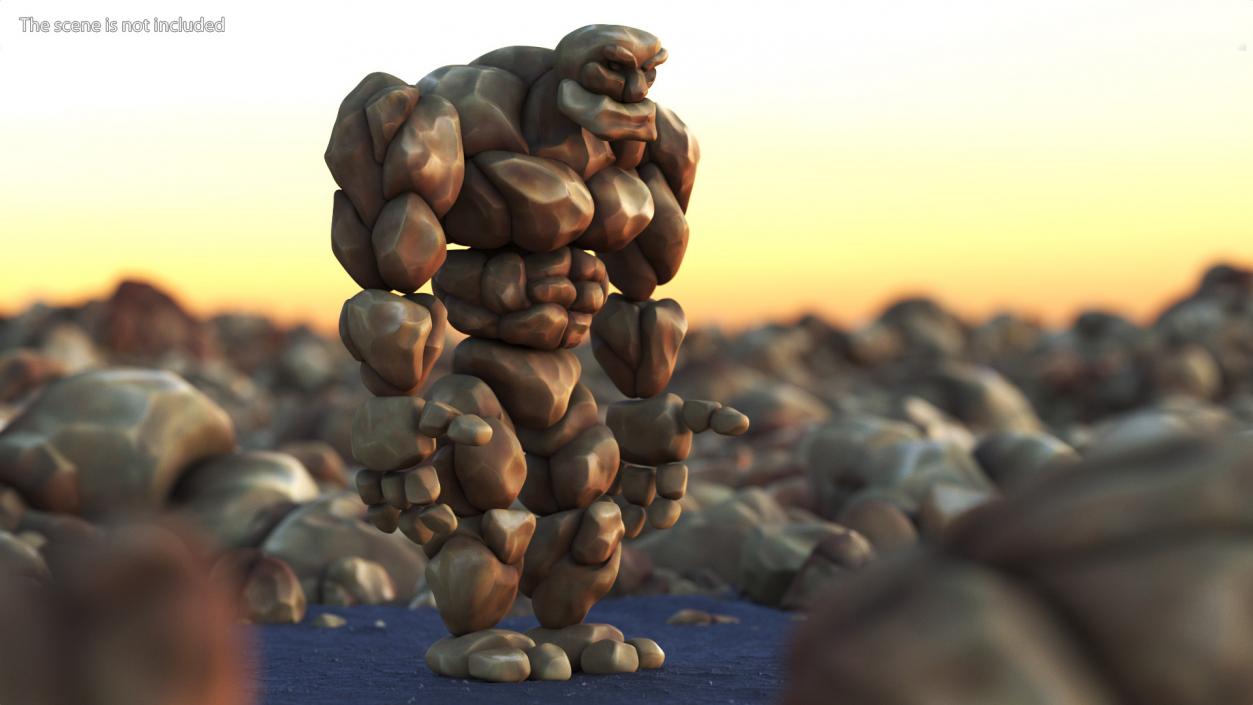 3D Stone Golem Cartoon Character Brown Rigged for Cinema 4D