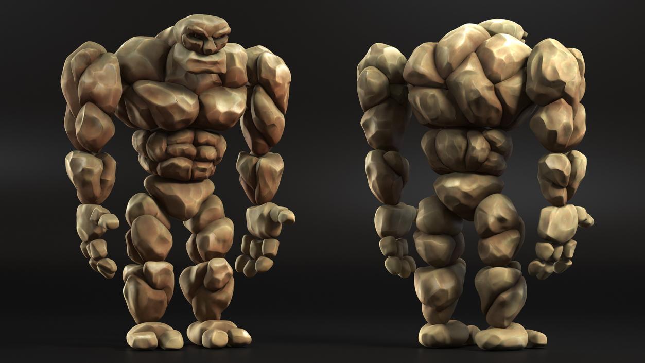 Stone Golem Cartoon Character Brown Rigged 3D