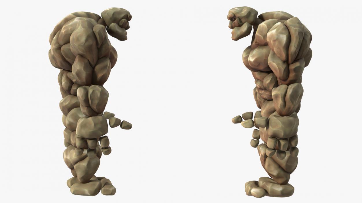 Stone Golem Cartoon Character Brown Rigged 3D