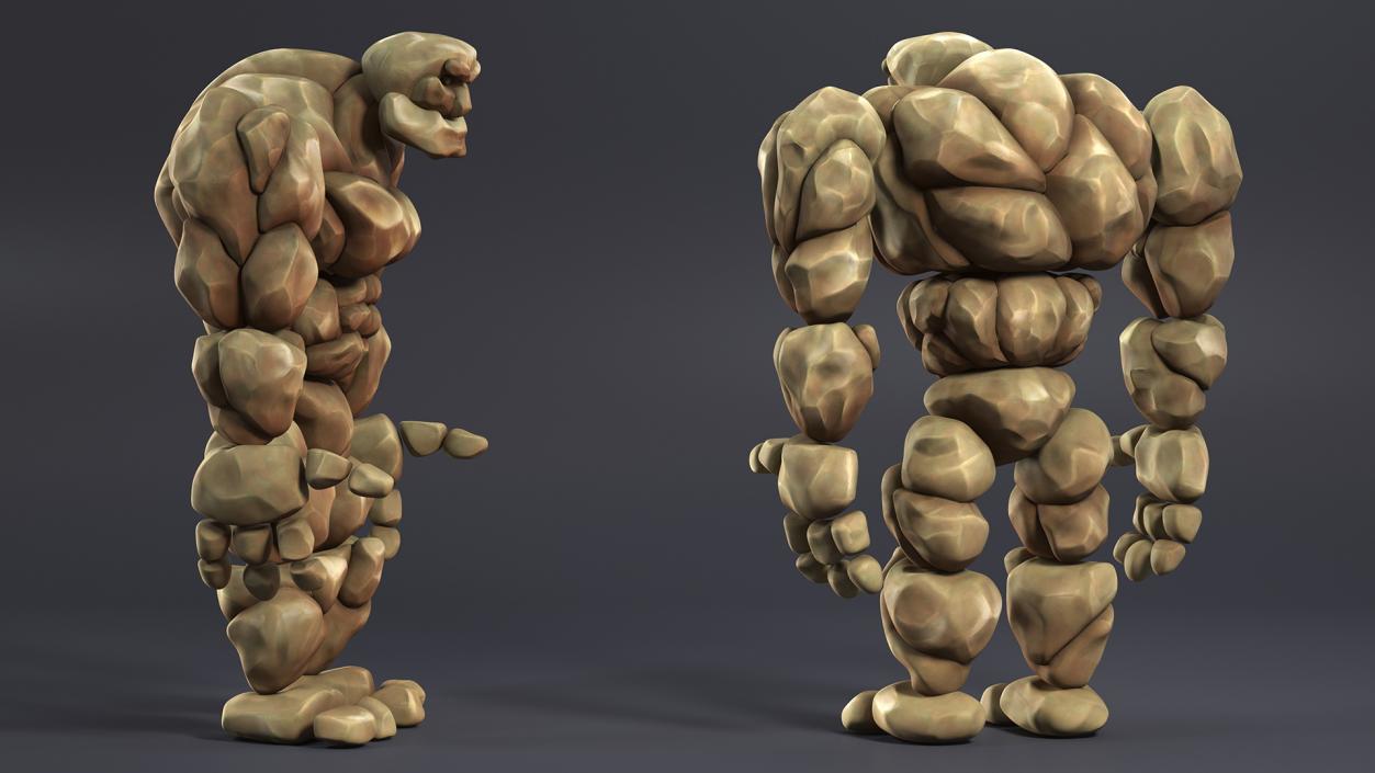 3D Stone Golem Cartoon Character Brown Rigged for Cinema 4D