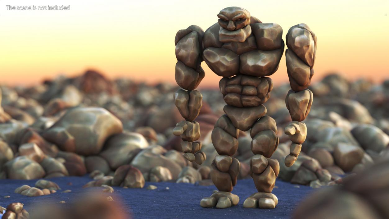 3D Stone Golem Cartoon Character Brown Rigged for Cinema 4D