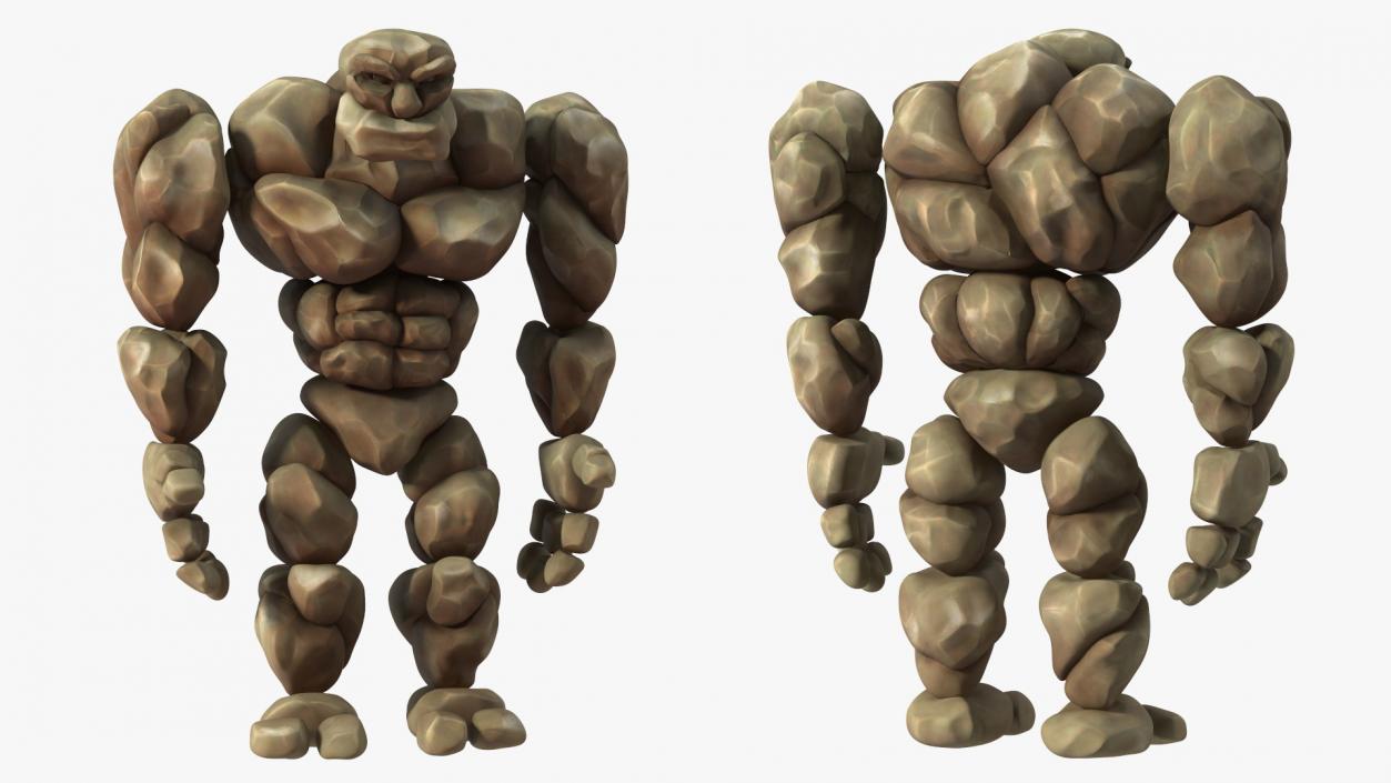 Stone Golem Cartoon Character Brown Rigged 3D