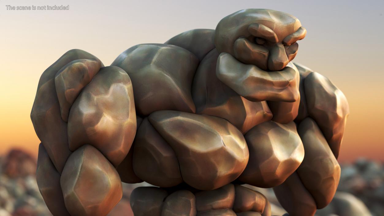 3D Stone Golem Cartoon Character Brown Rigged for Cinema 4D