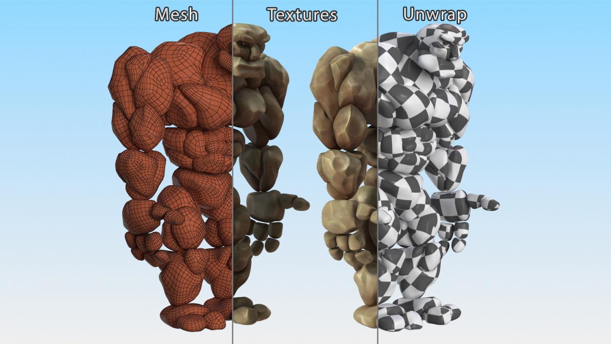 3D Stone Golem Cartoon Character Brown Rigged for Cinema 4D