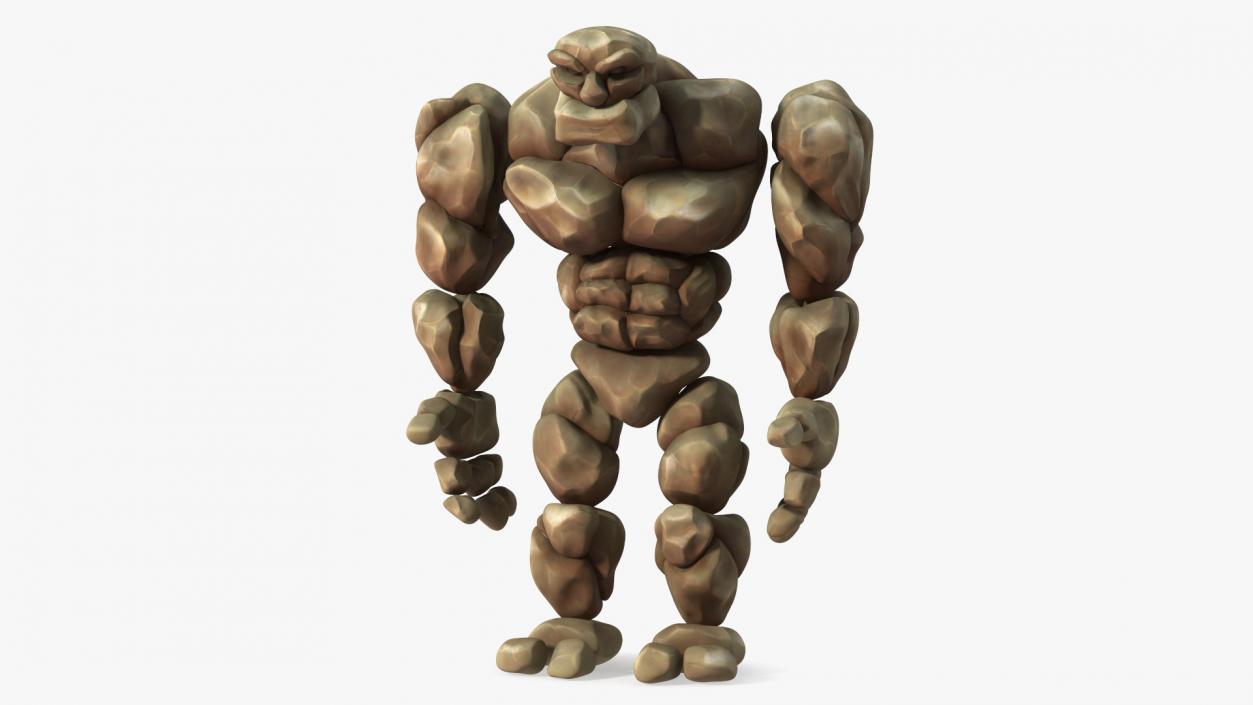 Stone Golem Cartoon Character Brown Rigged 3D