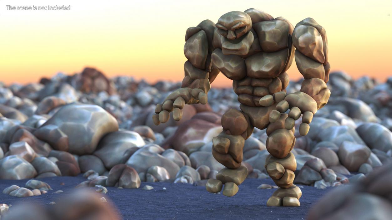 3D Stone Golem Cartoon Character Brown Rigged for Cinema 4D