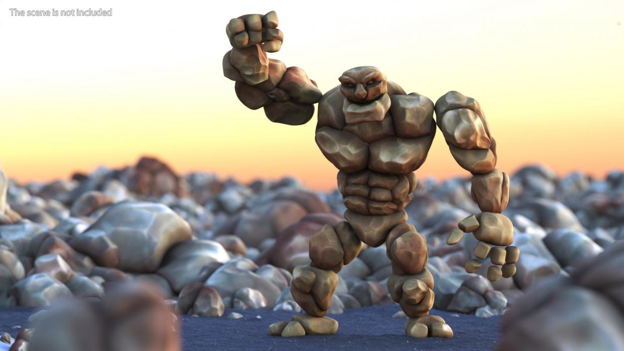 3D Stone Golem Cartoon Character Brown Rigged for Cinema 4D