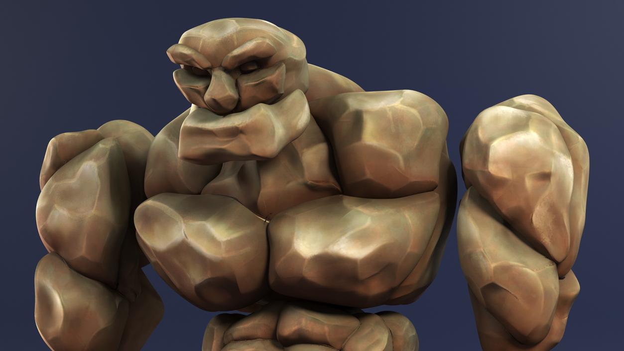 3D Stone Golem Cartoon Character Brown Rigged for Cinema 4D