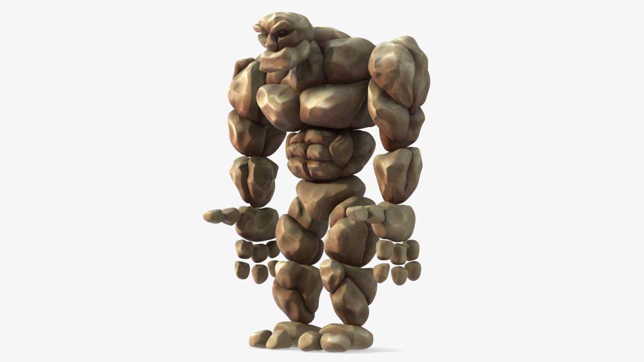 3D Stone Golem Cartoon Character Brown Rigged for Cinema 4D