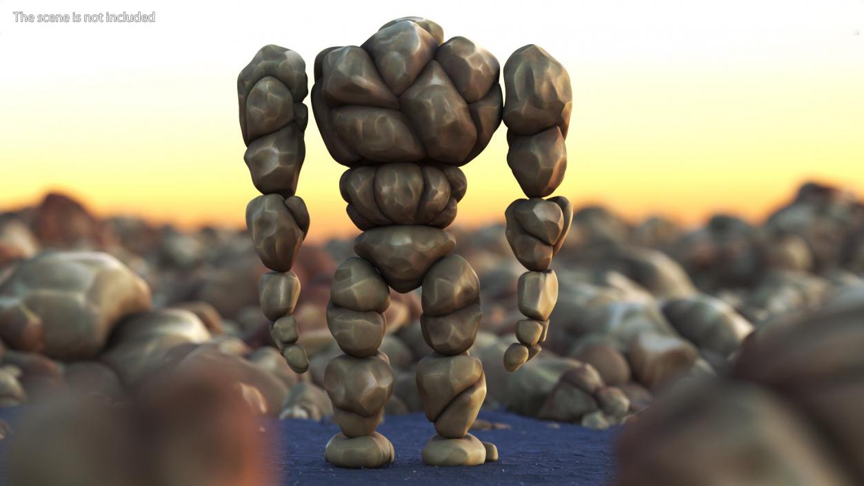 3D Stone Golem Cartoon Character Brown Rigged for Cinema 4D