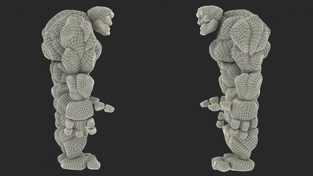 3D Stone Golem Cartoon Character Brown Rigged for Cinema 4D