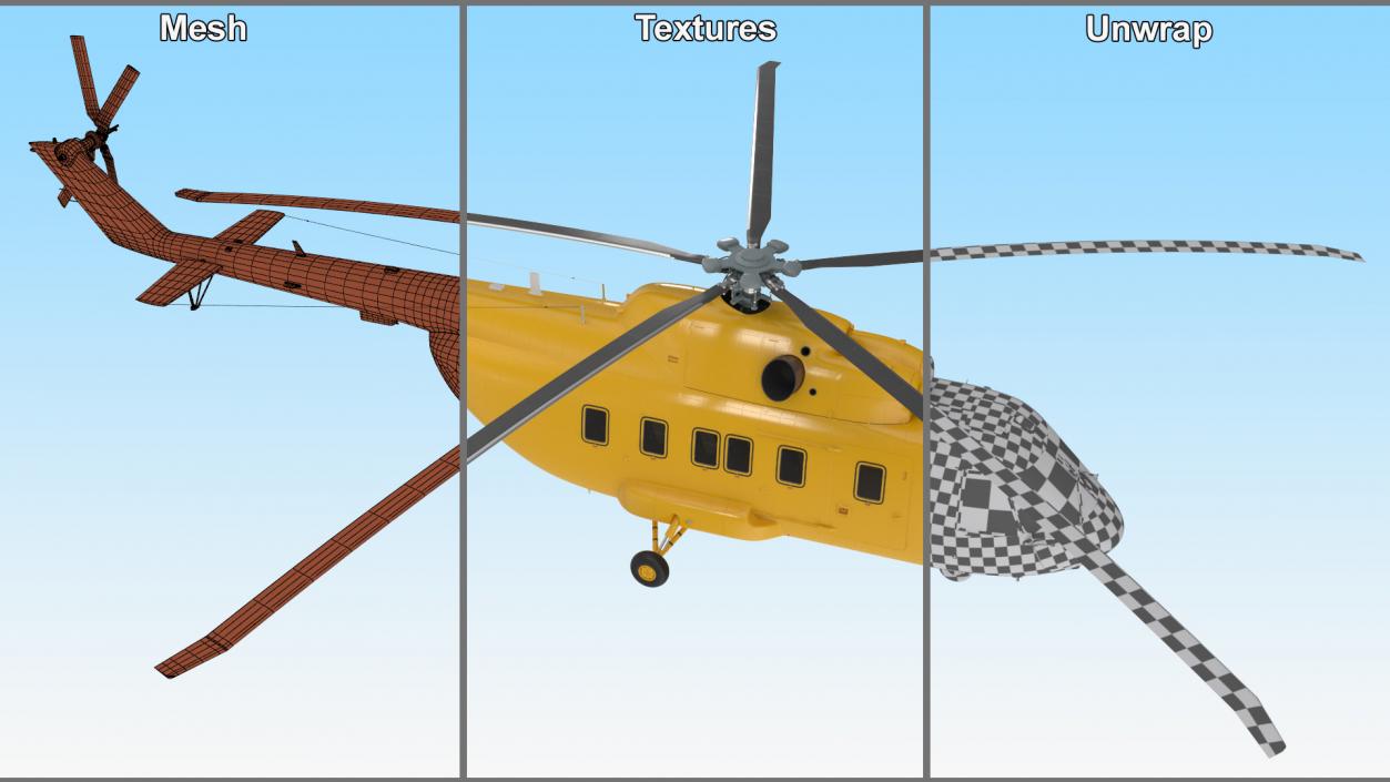 Offshore Cargo Helicopter Yellow Rigged 3D model