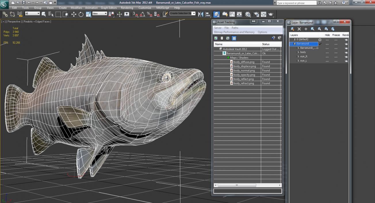 3D model Barramundi or Lates Calcarifer Fish