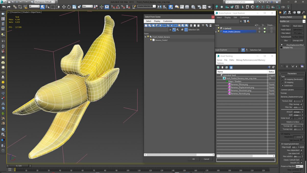 Fresh Peeled Banana Cartoon 3D