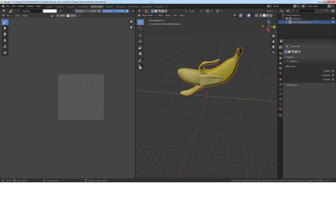 Fresh Peeled Banana Cartoon 3D